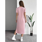 Woman wearing the Modarine striped short-sleeve midi t-shirt dress