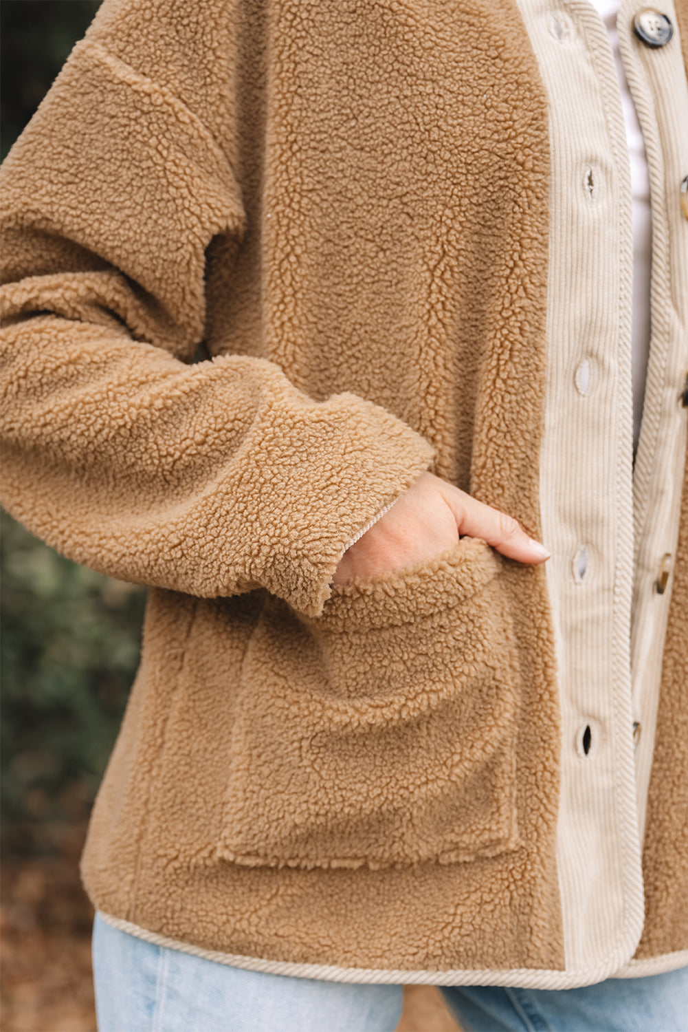 Plush Corduroy-Trim Patchwork Jacket