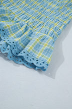 Gingham Smocked Lace-Trim Tank Top
