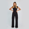 Belted V-Neck Sleeveless Wide-Leg Jumpsuit