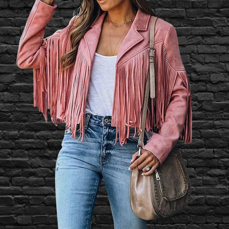 Fringed Cropped Moto Jacket