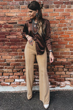 Paneled High-Waist Full-Length Pants