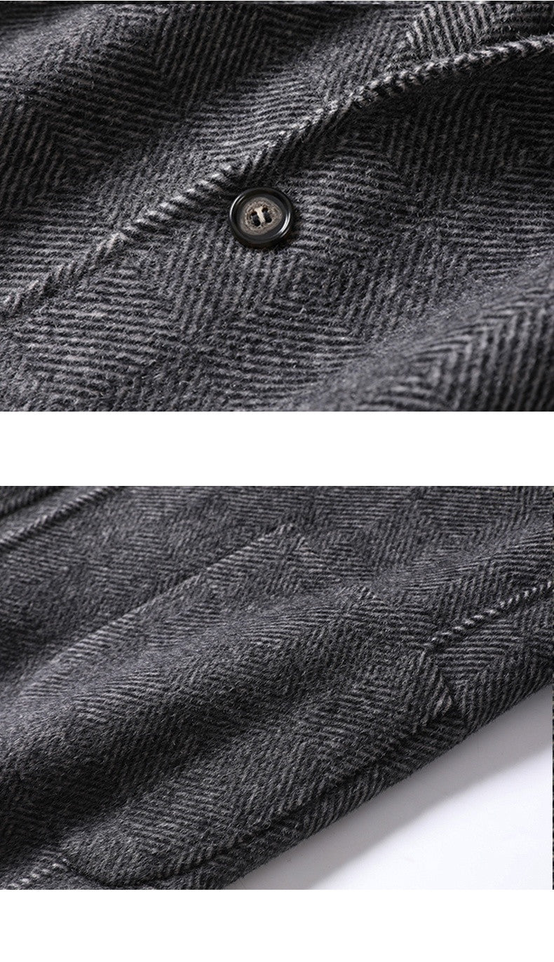 Plaid Wool Notch-Lapel Long Coat
