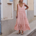 Tie-Shoulder Tiered Ramie Cotton Maxi Dress