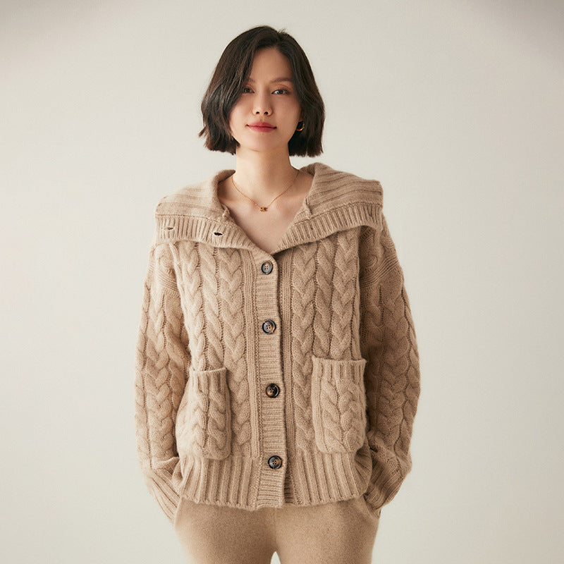Button-Front Cable-Knit Cashmere Cardigan