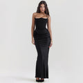 Strapless Corset Ruched Satin Maxi Dress