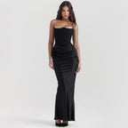 Strapless Corset Ruched Satin Maxi Dress