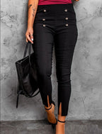 Front-Slit Buckle-Detail Pencil Pants