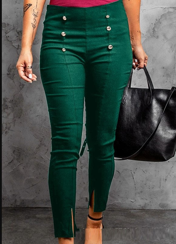 Front-Slit Buckle-Detail Pencil Pants