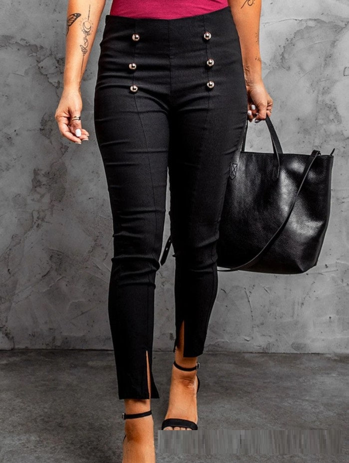 Front-Slit Buckle-Detail Pencil Pants