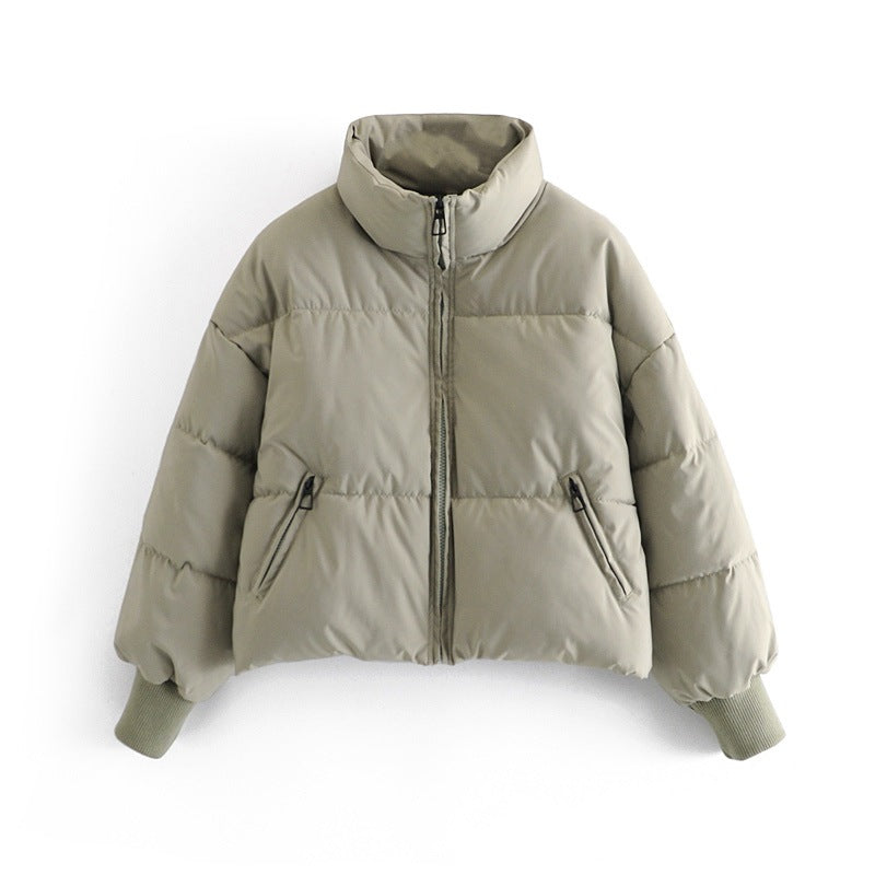 Stand-Collar Zip-Front Cotton Puffer Jacket