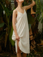 V-Neck Linen Midi Slip Dress