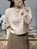 Round-Neck Wool Knit Cardigan