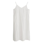 V-Neck Linen Midi Slip Dress