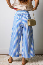 Striped Patch-Pocket Wide-Leg Ankle Pants