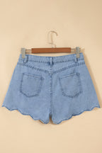 Scalloped-Hem Denim Shorts