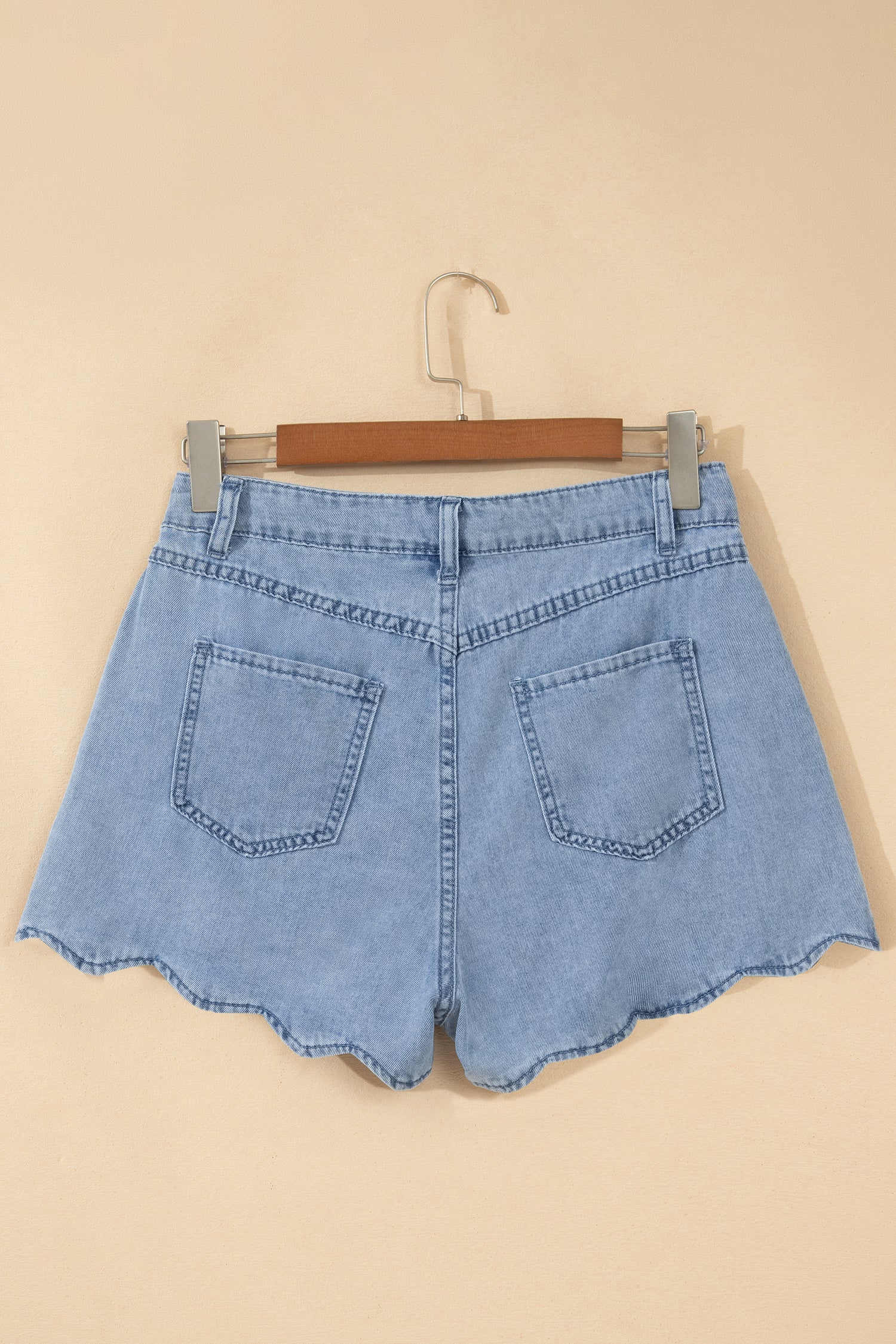 Scalloped-Hem Denim Shorts