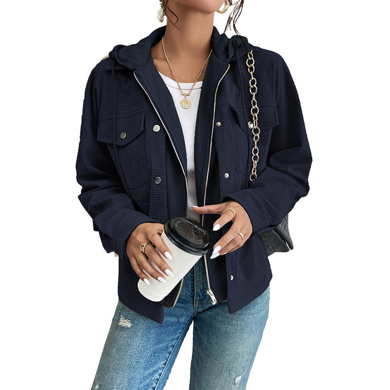 Textured Zip-Front Hooded Jacket