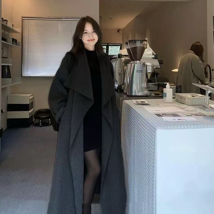 Double-Faced Wool Notch-Lapel Long Coat