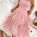 Strapless Tiered Tulle Midi Dress