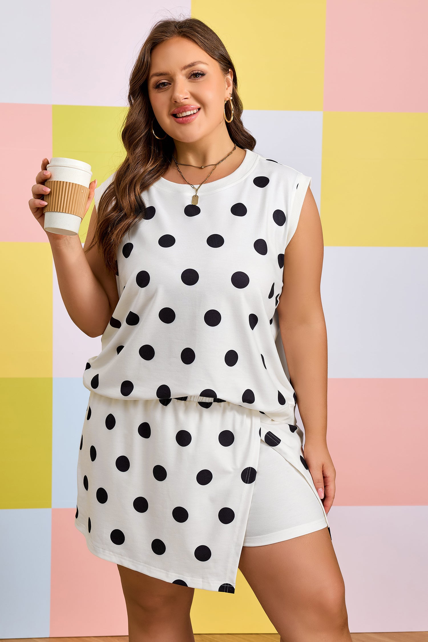 Polka Dot Tank and Skort Two-Piece Set