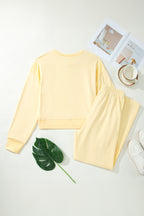 Eyelet Lace Cropped Pullover and Drawstring Pants Set