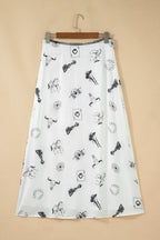 Western-Print Satin Maxi Skirt