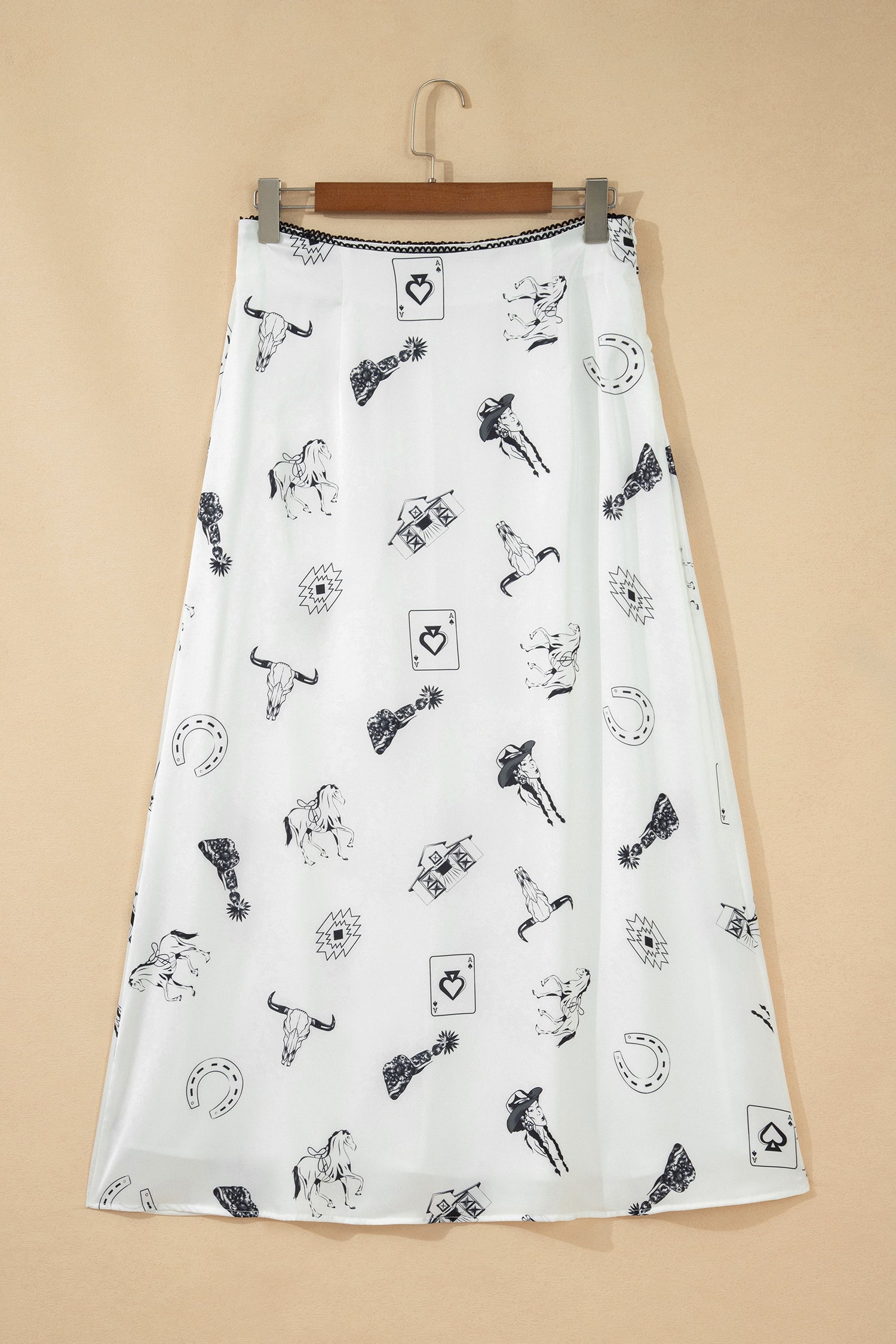 Western-Print Satin Maxi Skirt