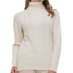 High-Neck Cable-Knit Wool Sweater