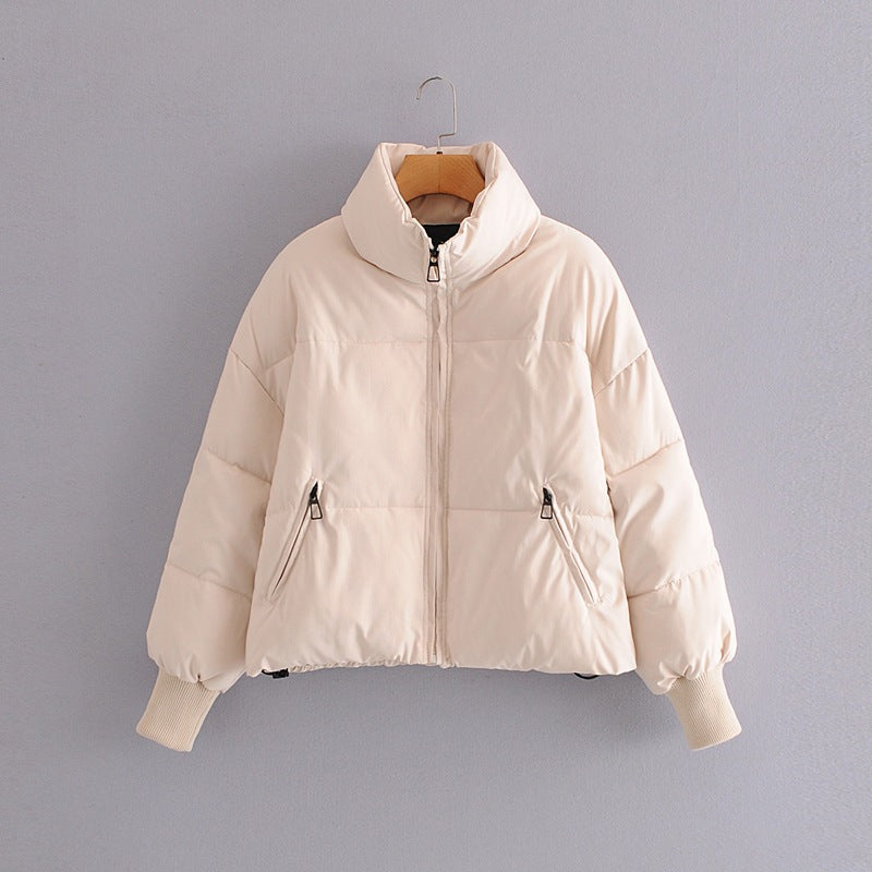 Stand-Collar Zip-Front Cotton Puffer Jacket