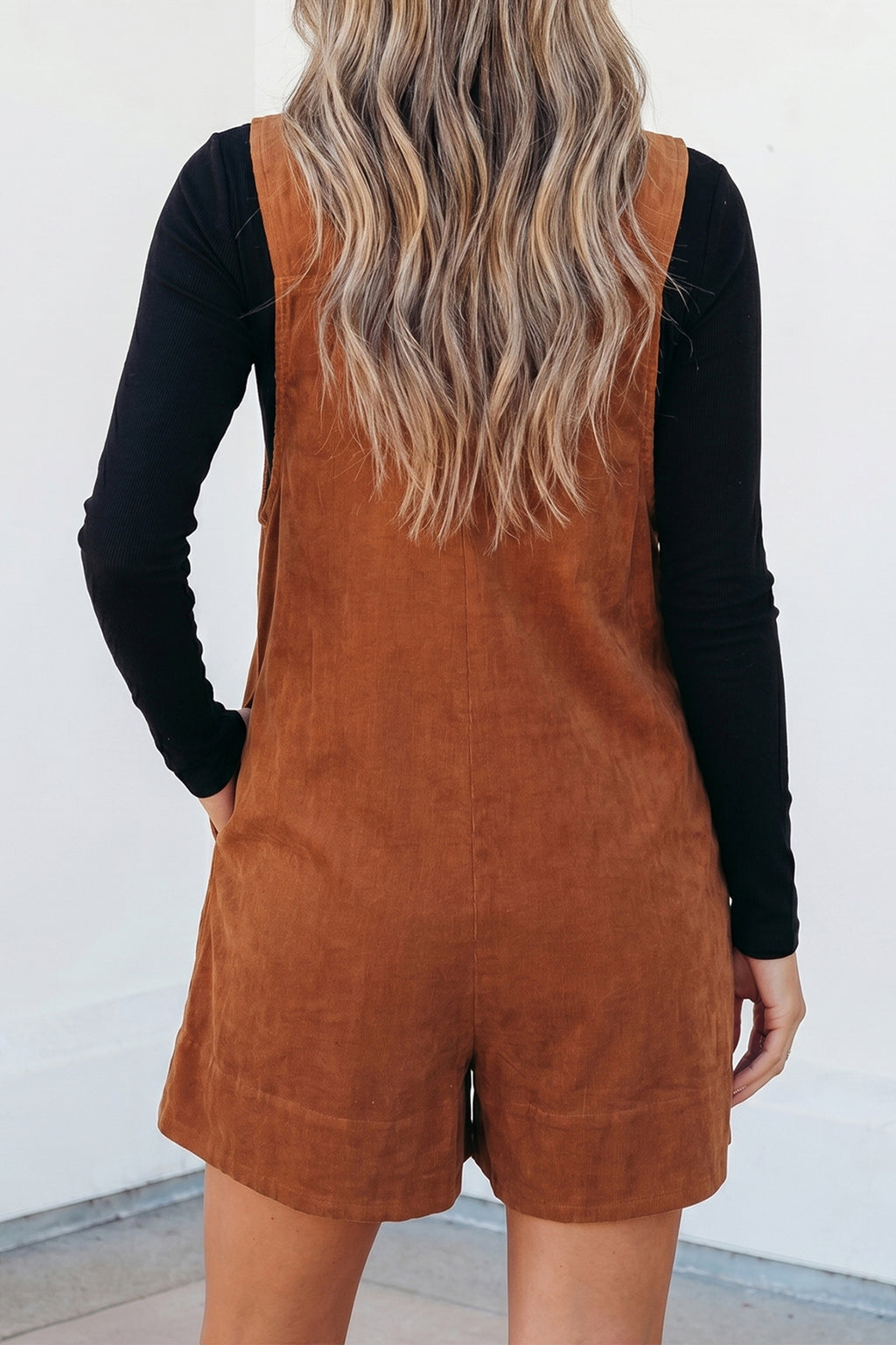 Tie V-Neck Sleeveless Corduroy Romper