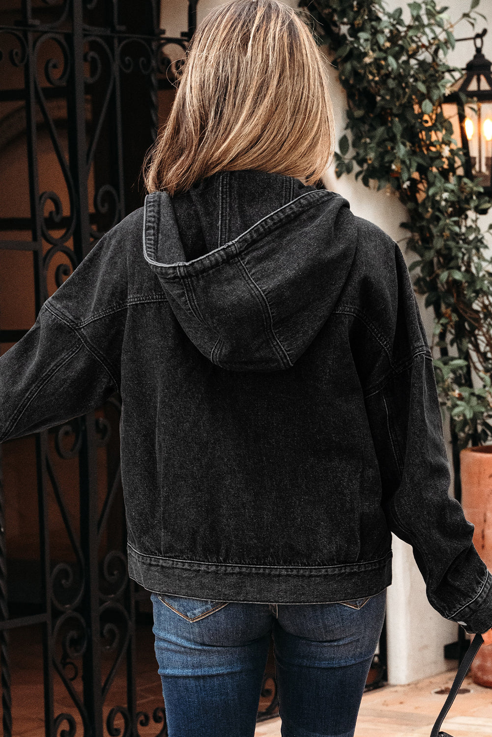 Drop-Shoulder Hooded Denim Jacket