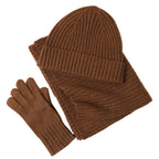 Ribbed Wool Beanie, Scarf and Gloves Set