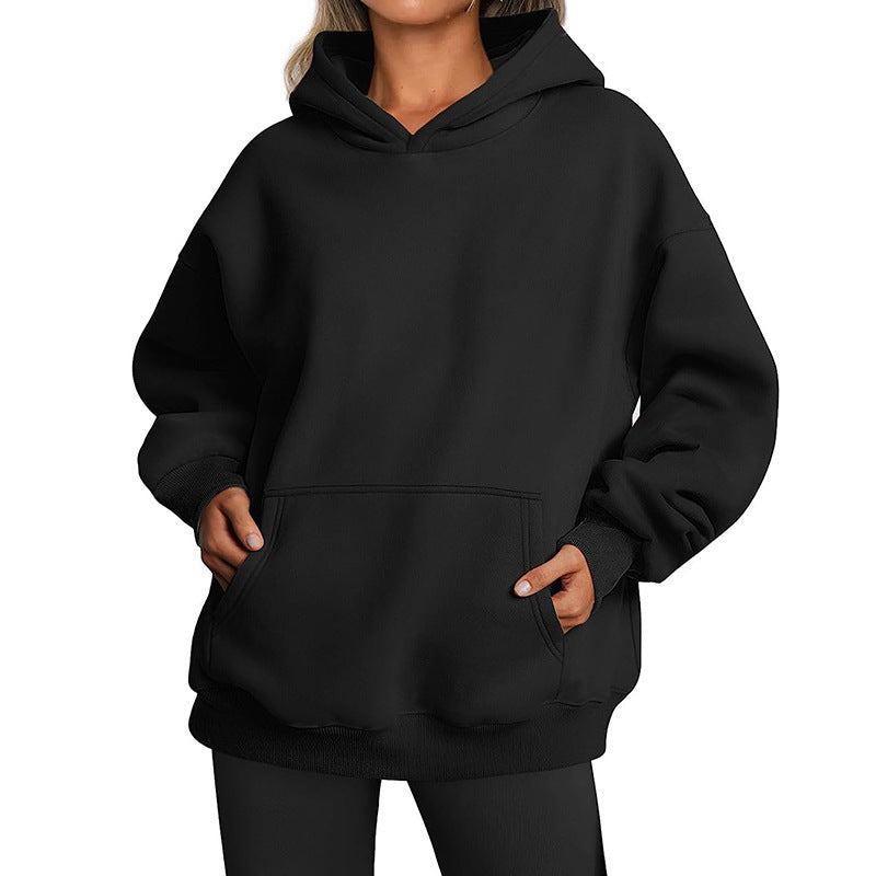 Oversized Drop-Shoulder Pullover Hoodie with Pocket