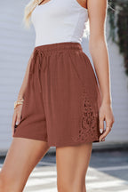 Lace-Trim Drawstring Waist Loose Shorts