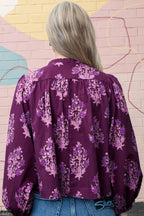 Floral Button-Front Puff-Sleeve Shirt