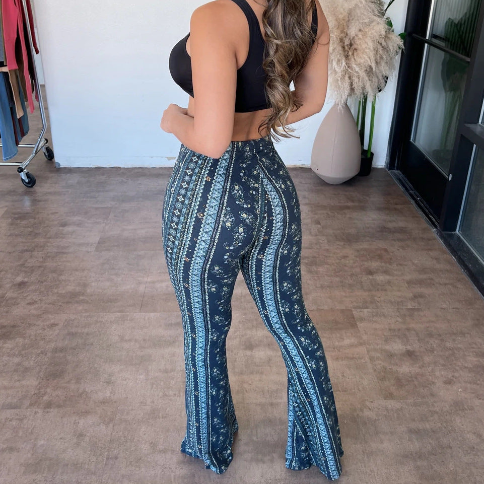 Bohemian Print Stretch Flare Pants