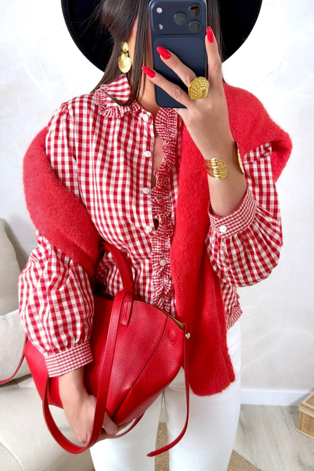 Plaid Frill Detail Button-Down Shirt