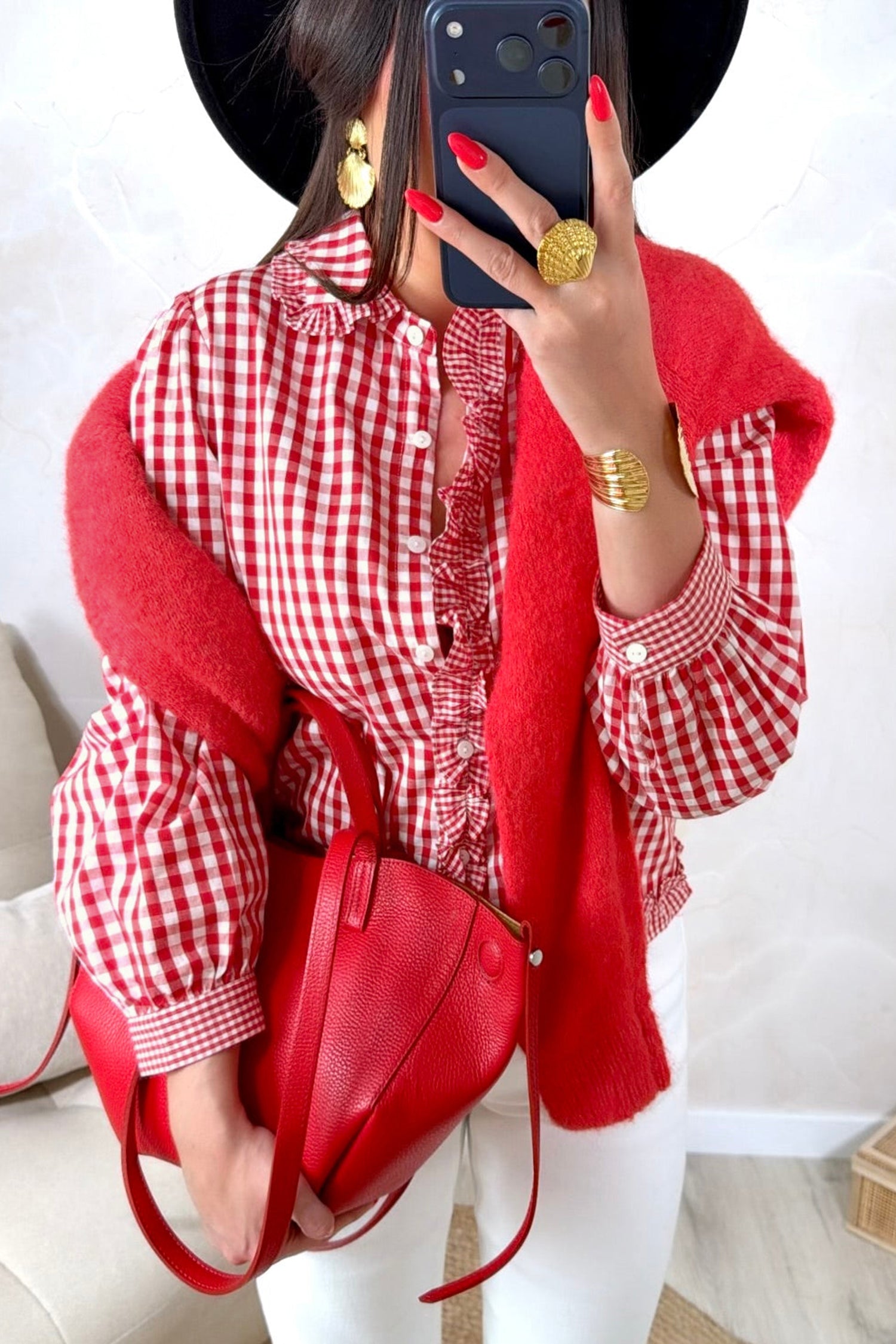 Plaid Frill Detail Button-Down Shirt