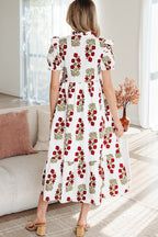 Floral Bubble-Sleeve Tiered Maxi Dress