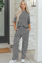 Checkered Half-Sleeve Tee and Lounge Pants Set