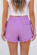 Striped Elastic-Waist Ruffle-Trim Shorts