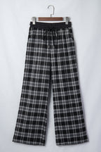Plaid Contrast Drawstring Wide-Leg Pants