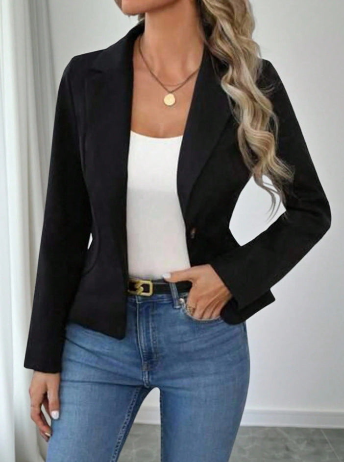 Single-Button Notch-Lapel Cropped Blazer
