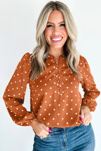 Polka Dot Half-Button V-Neck Blouse