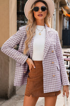 Tweed Plaid Lapel-Collar Blazer
