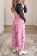 Polka Dot Denim Barrel-Leg Overalls