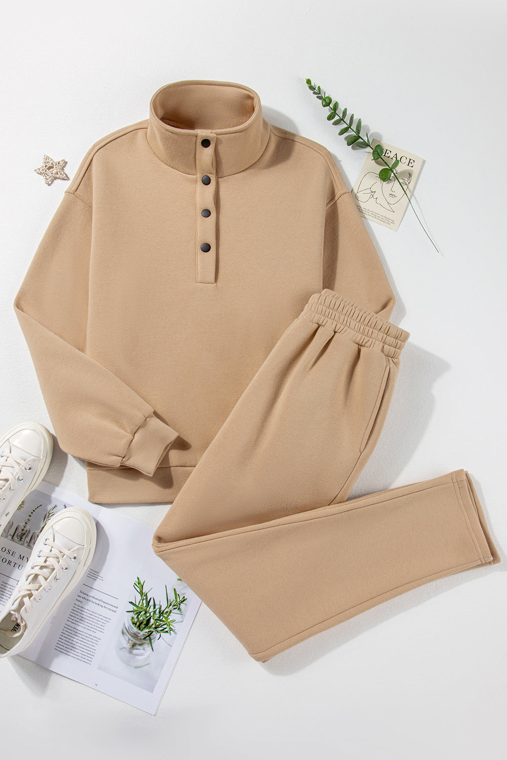Half-Button Sweatshirt and Sweatpants Set