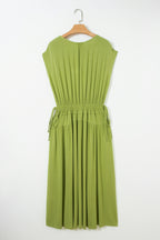 V-Neck Cap Sleeve Elastic Waist Maxi Dress
