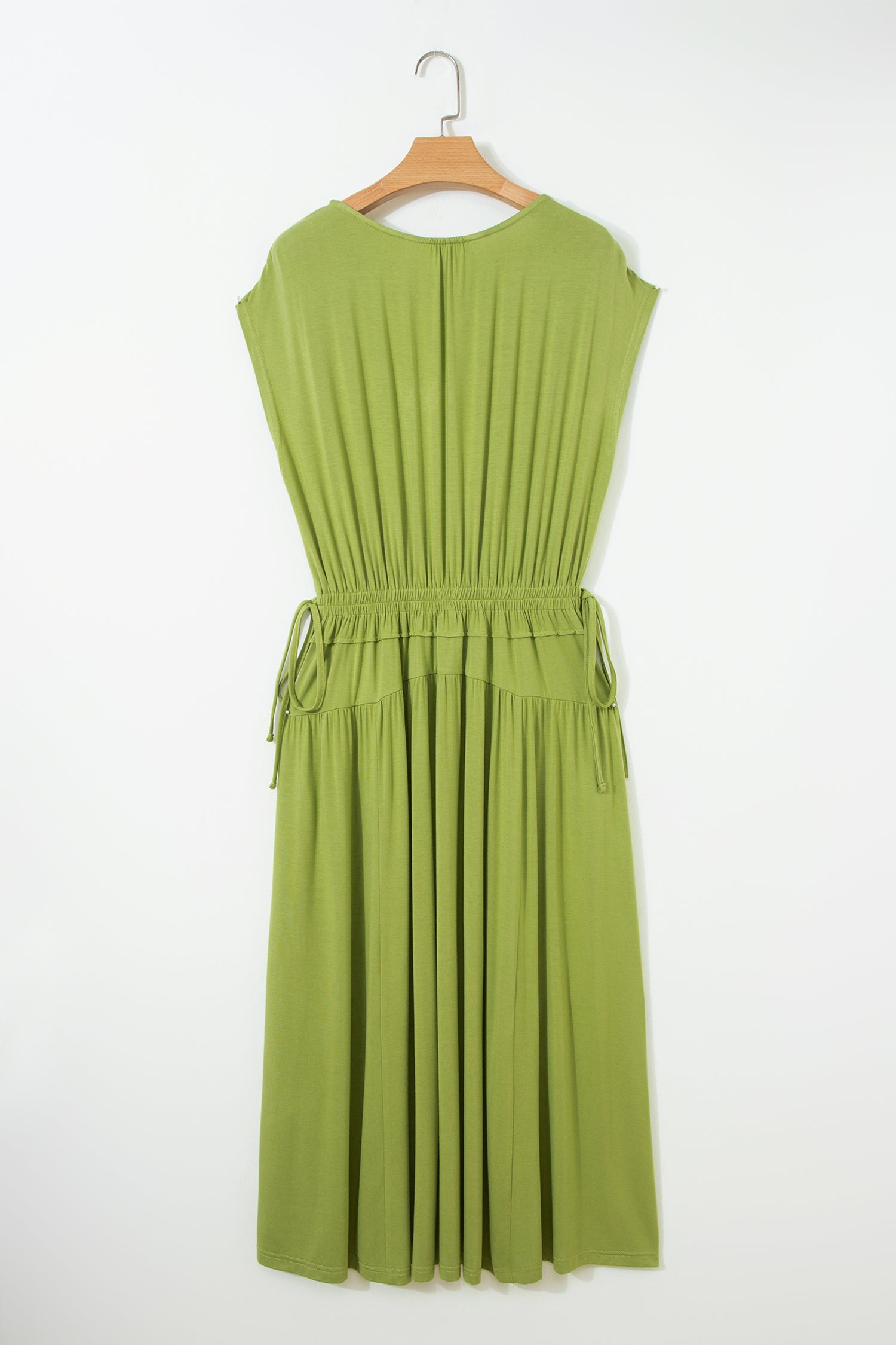 V-Neck Cap Sleeve Elastic Waist Maxi Dress